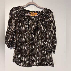 Tory Burch Black and White Ruffle Blouse Silk Size 2